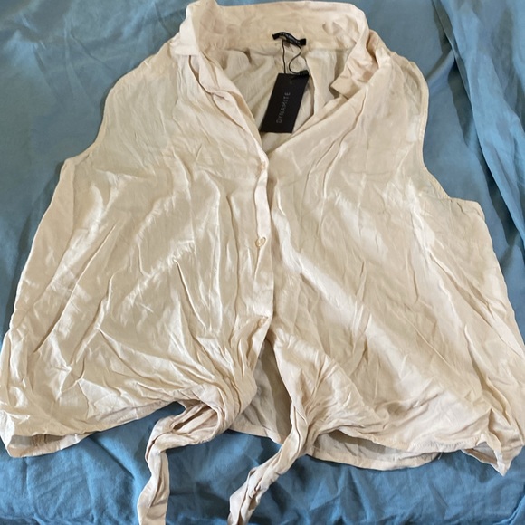 Dynamite Beige Tie Front Sleeveless Blouse Gray Morn Size M - Picture 2 of 5